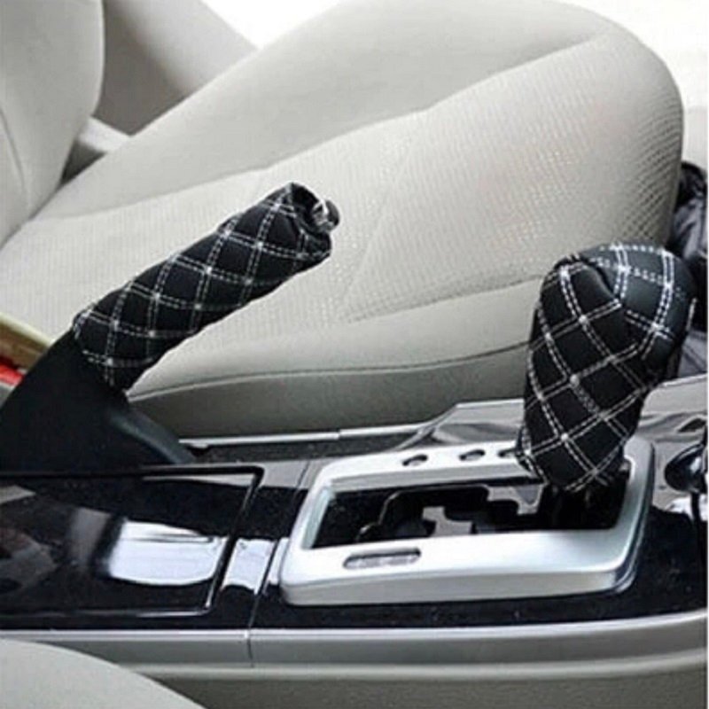 ATS-0163_12 Faux Leather Hand Brake Shift Knob Cover Gear Case Car Interior Decor - Image 1