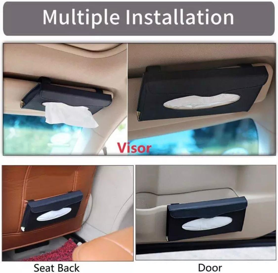 ATS-0406_tissue_Box_04 Car Sun Visor Tissue Box PU Leather BEIGE/ BLACK/ RED - Image 1