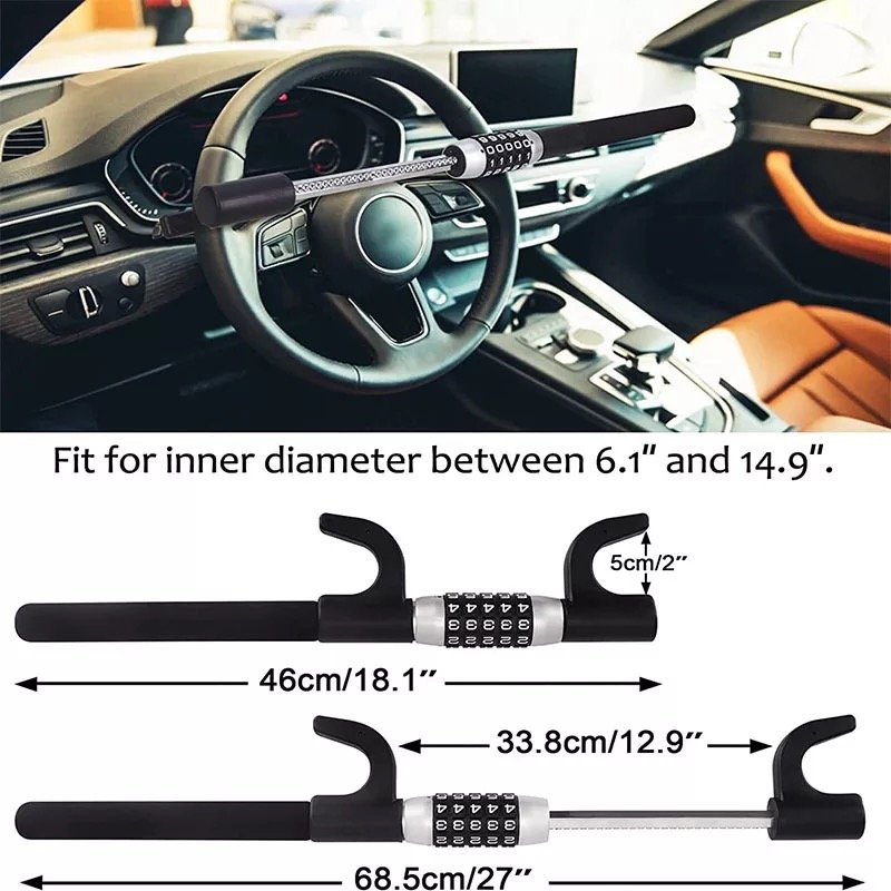 ATS-0896_Car_Steering_Wheel_Lock_Keyless_06 Car Steering Wheel Lock Anti Theft Security Extendable Device Retractable Keyless Password 5 Coded - Image 1